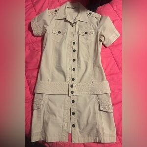 Guess Beige Button-Up Mini Dress